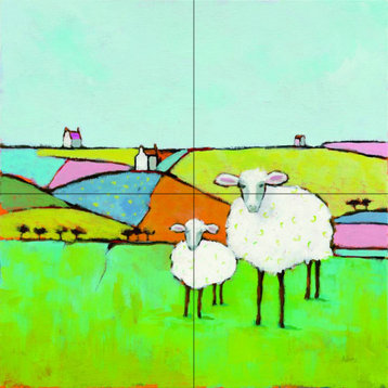 Tile Mural Kitchen Backsplash Sheep, the Meadow by Phyllis Adams