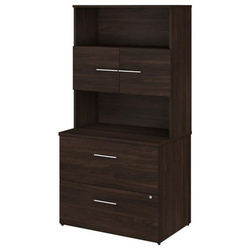 Office 500 Lateral File Cabinet with Hutch in Black Walnut - Engineered Wood