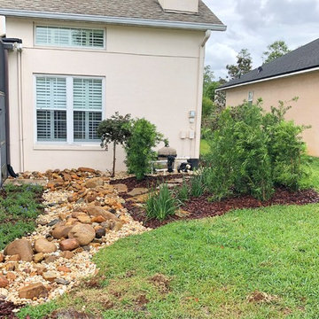 Overhaul of an existing landscape with a complex draingage solution.