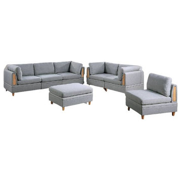 Cento 7 Piece Extra large Modular Sofa Set With Ottoman, Dorris Fabric, Light Gray