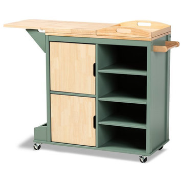 Bowery Hill Two-tone Dark Green and Natural Wood Kitchen Cart