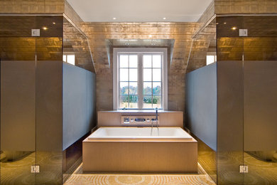Inspiration for a contemporary mosaic tile double shower remodel in New York