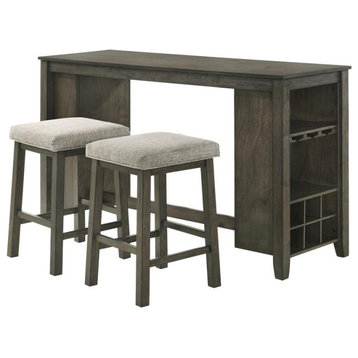 Furniture Churon Solid Wood Gathering Bar Table and 2 Stools - Brown