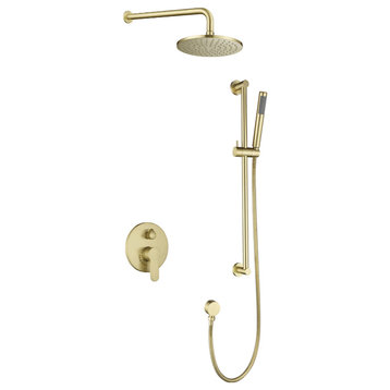 Fontana Bravaria Brushed Gold Solid Brass Round Shower Head Set Set