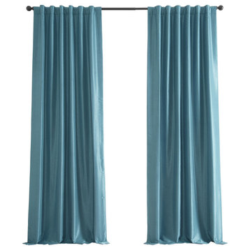 Blackout Vintage FauxDupioni Silk Curtain, Single Panel, Nassau Blue, 50"x108"