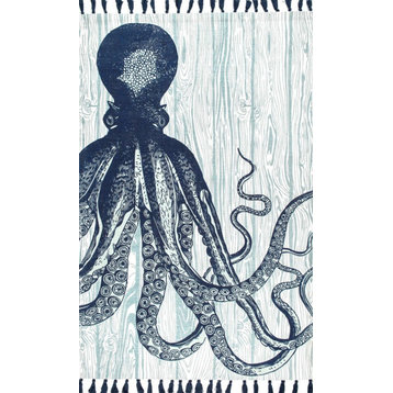 Thomas Paul Octopus Over Board Tassel Area Rug, Ivory, 5'x8'