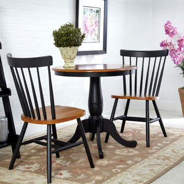 Traditional Round Table With Copenhagen Chairs In Black And Cherry Finish
