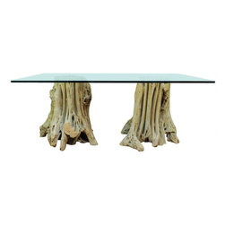 Naturalistic Free Form Japanese Cypress Root Dining Table / Desk with Glass Top - Dining Tables