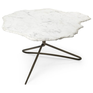 HomeRoots Irregular White Marble Top and Gold Metal Base Coffee Table