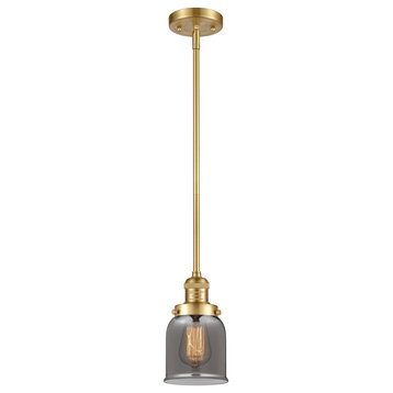 Small Bell 1 Light Mini Pendant, Satin Gold, Plated Smoke