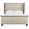 Galia Queen Upholstered Linen Fabric Platform Bed, Beige