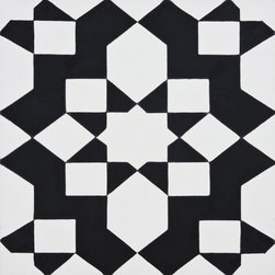 Moroccan Mosaic and Tile House - Affos Handmade Cement Tile, White/Black, Sample - Wall And Floor Tile
