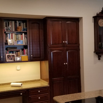Old wallpaper removed from kitchen & dining, lighting updated