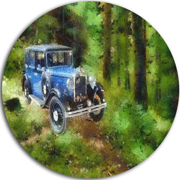 Dark Blue Vintage Car Oil, Car Disc Metal Wall Art, 11"
