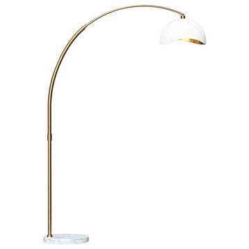 Luna Bella Arc Floor Lamp -White with Gold Leaf Shade, Marble Base