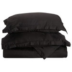 Blue Nile Mills - 3PC Solid Breathable Duvet Cover & Pillow Sham Set, Black, Full/Queen - Make a bed you'll never want to leave with the Egyptian Cotton Duvet Cover with Matching Pillow Shams. Crafted from 100% Egyptian Cotton with a cozy 300-thread count, the longer fibers and tight weave construction make this set softer and more durable than any other type of Cotton. This duvet fastens with a clear, hidden buttons to provide a clean, streamlined look to your bedding ensemble.