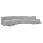 Meridian Furniture - Arc Boucle Fabric Upholstered 7-Pc. S-Shaped Modular Sectional, Grey - Give your living room or den the perfect blend of style and versatility with this Arc boucle fabric curved modular Sectional. Part of the Arc modular furniture collection, this Sectional comes upholstered in rich grey boucle fabric and features deep channel tufting that adds a touch of luxury while enhancing comfort and support. A seamless combination of form and function, this chair can be used with other Arc pieces to create a myriad of configurations in your well-curated room.