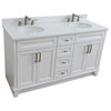 61" Double Sink Vanity, White Finish And White Quartz And Oval Sink