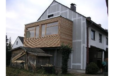 Holzrahmenkonstruktion mit Rhombusleistenschalung