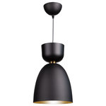 Artcraft Lighting - Tempo 1 Light Pendant, Matte Black/Brass - The "Tempo Collection" from designer Steven Sabados [S&C] gives a transitional to modern twist on single pendants. This fixture is a metal shade in black with a reflective gold on the interior. The mid section has a brass ring to add a little extra. The cord is height adjustable. There are 3 versions available in different shapes.