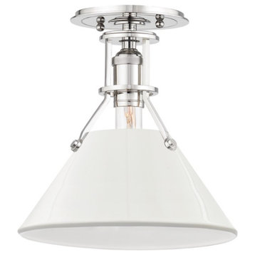Hudson Valley Painted No.2 1 Light Semi Flush, Nickel/White/White MDS353-PN-OW