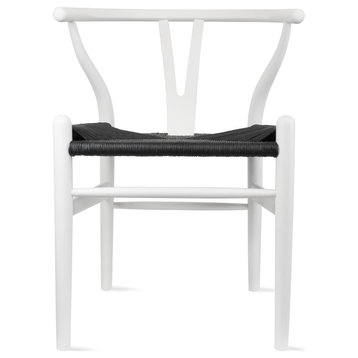 Dining Chair Solid Wood Woven Armless With Open Y Back Armchair Chairs, White