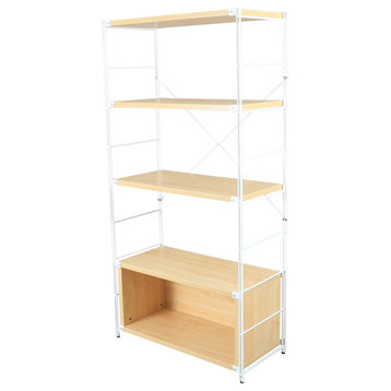LeisureMod Brentwood Bookcase with White Steel Frame, Natural Wood