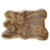 Faux Fur Light Brown Wolf With Bear Throw Rug, 2'x4'