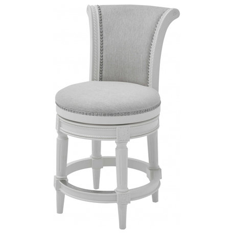 39" Light Gray And White Swivel Bar Chair With Footrest