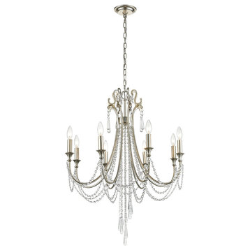 Crystorama ARC-1908-SA-CL-MWP, 8-Light Chandelier, Antique Silver
