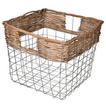 Vickerman Wire Basket with Woven Bamboo