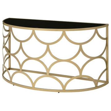 ACME Altus Half Moon Glass Top Console Table with Metal Base in Gold