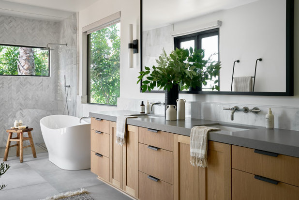 Transitional Bathroom by Pacific Coast Builders, Inc.