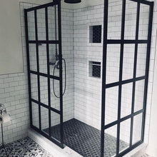 black, grey, gold bathroom