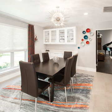 Modern Dining Room with Hunter Douglas Window Treatments