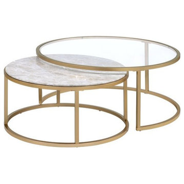 Bowery Hill 2 Piece Coffee Table Set in Faux Marble and Gold