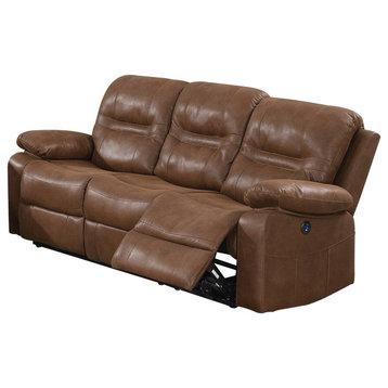 Benzara BM232084 41" leatherette Reclining Sofa With USB Port, Brown