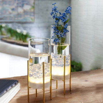 Modern Flower Glass Vase for Decor with Gold Stand