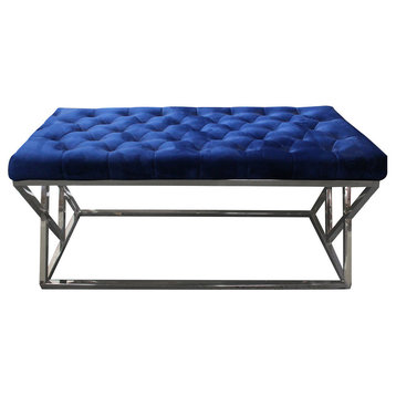 Tufted Velvet Upholstered Bench, Blue