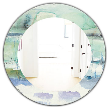 Designart Blue Abstract Panel I Frameless Oval Or Round Wall Mirror, 32x32