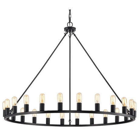 24-light Wagon Wheel Chandelier, 48", Matte Black