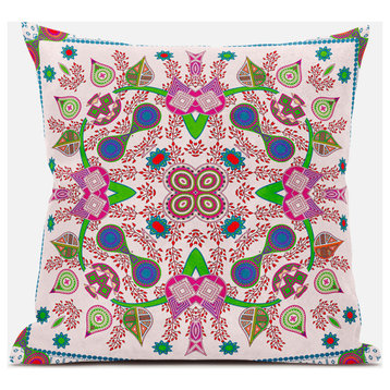 18" X 18" Pink and Purple Broadcloth Paisley Zippered Pillow