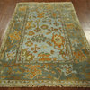 New Antiqued Baby Blue Oushak 4'x6' HandKnotted Wool Turkish Geometric Rug H5598