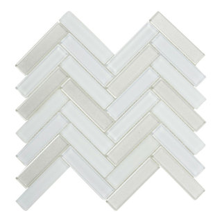 Modket White Glass Matte Herringbone Mosaic Tile Kitchen Backsplash ...