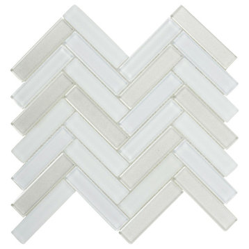 Modket White Glass Matte Herringbone Mosaic Tile Kitchen Backsplash TDH69MO