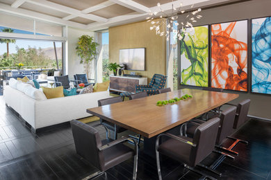 Inspiration for a mid-sized contemporary great room remodel in Los Angeles with gray walls and no fireplace