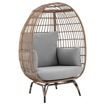 Manhattan Comfort Spezia Rattan Outdoor Egg Chair with Cushion in Brown/Gray