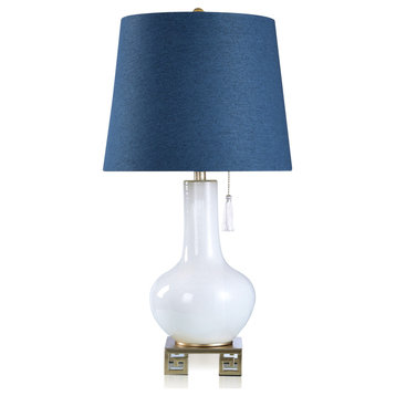 Dann Foley Lifestyle Glass and Metal Table Lamp White and Gold Blue Shade