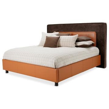 Aico 21 Cosmopolitan Queen Upholstered Tufted Bed, Orange/Umber 9029000QNT-812
