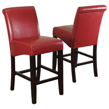 Milan Faux Leather Counter Stools, Set of 2, Red